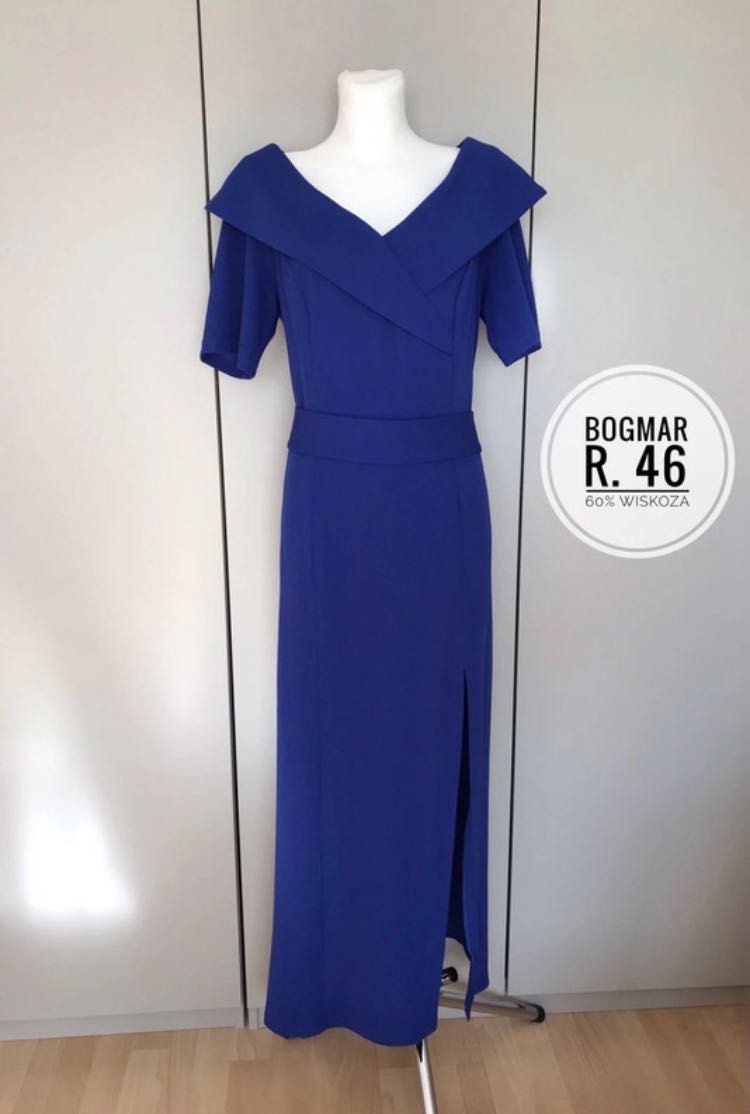 BOGMAR chabrowa sukienka maxi z rozcięciem plus size r. 46