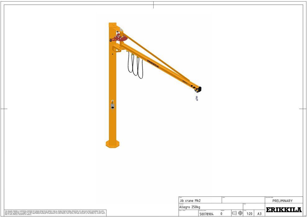 Żuraw słupowy obrotowy 250 kg, mocna konstrukcja, fiński producent
