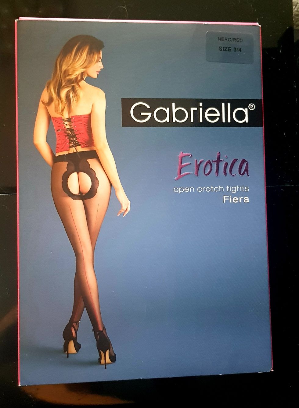 Gabriella Erotica Fiera open croatch sexy czarne rajstopy erotyczne3/4
