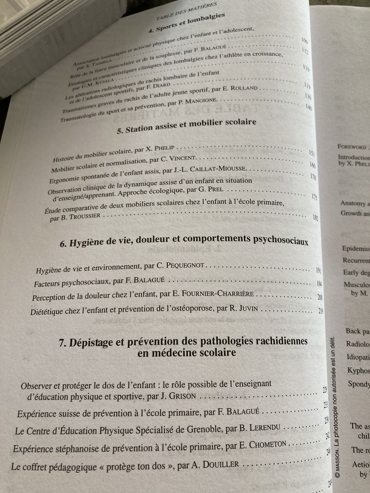 Le dos de l’ enfant et de l’adolescent et la prevention des lombalgies