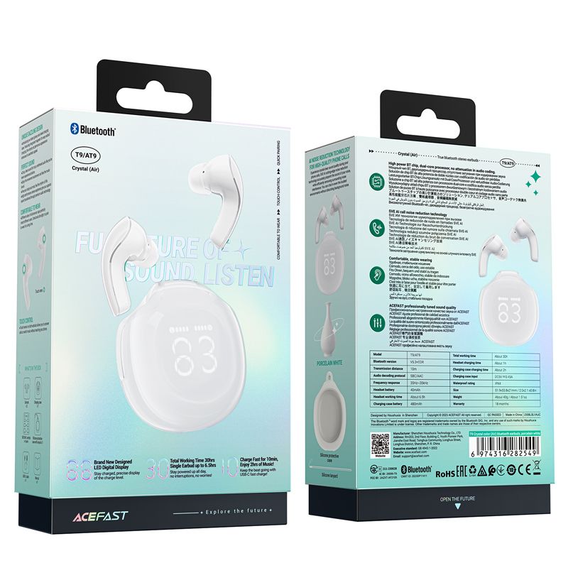 słuchawki bezprzewodowe t9 bluetooth 5.3 douszne usb-c białe