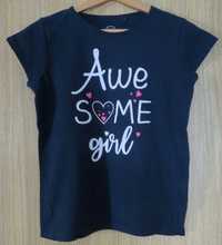 Granatowa bluzka z napisem tekstem serca sercami Awesome Girl 158