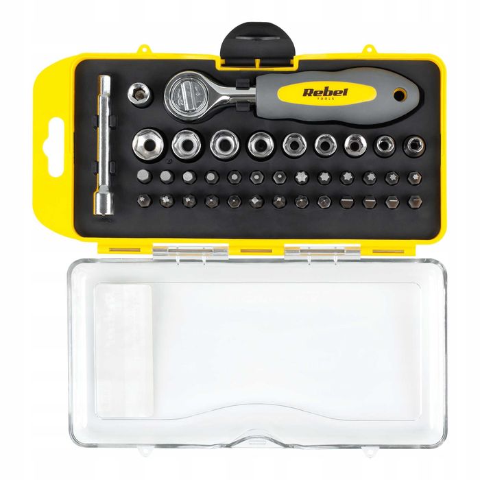 Zestaw bitów i nasadek z grzechotką 38 szt Rebel
