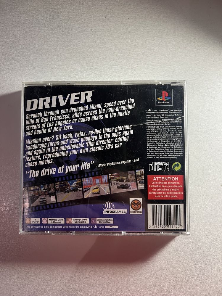 Ліцензійний-оригінальний диск Driver 1 для ps1, playstation 1