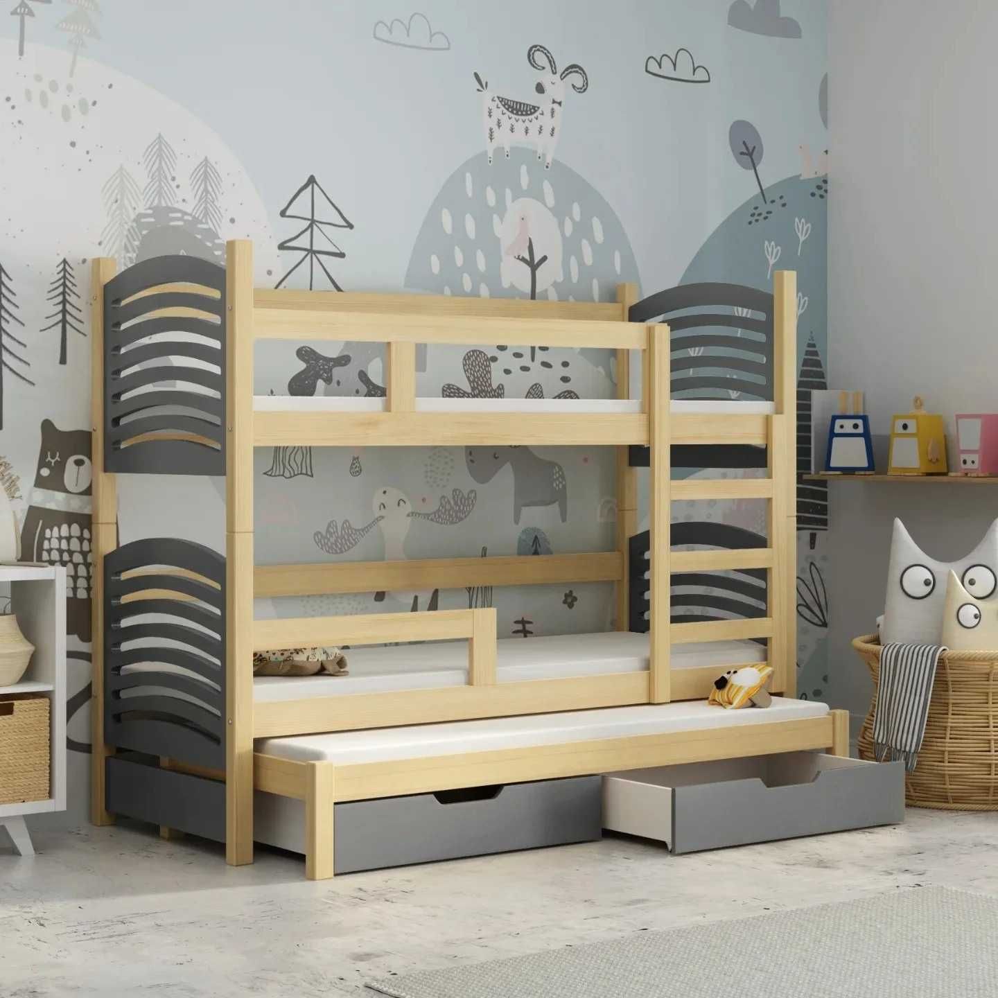 Łóżko piętrowe LENKA 3 dla dzieci, materace 160x75 / 180x75 w zestawie