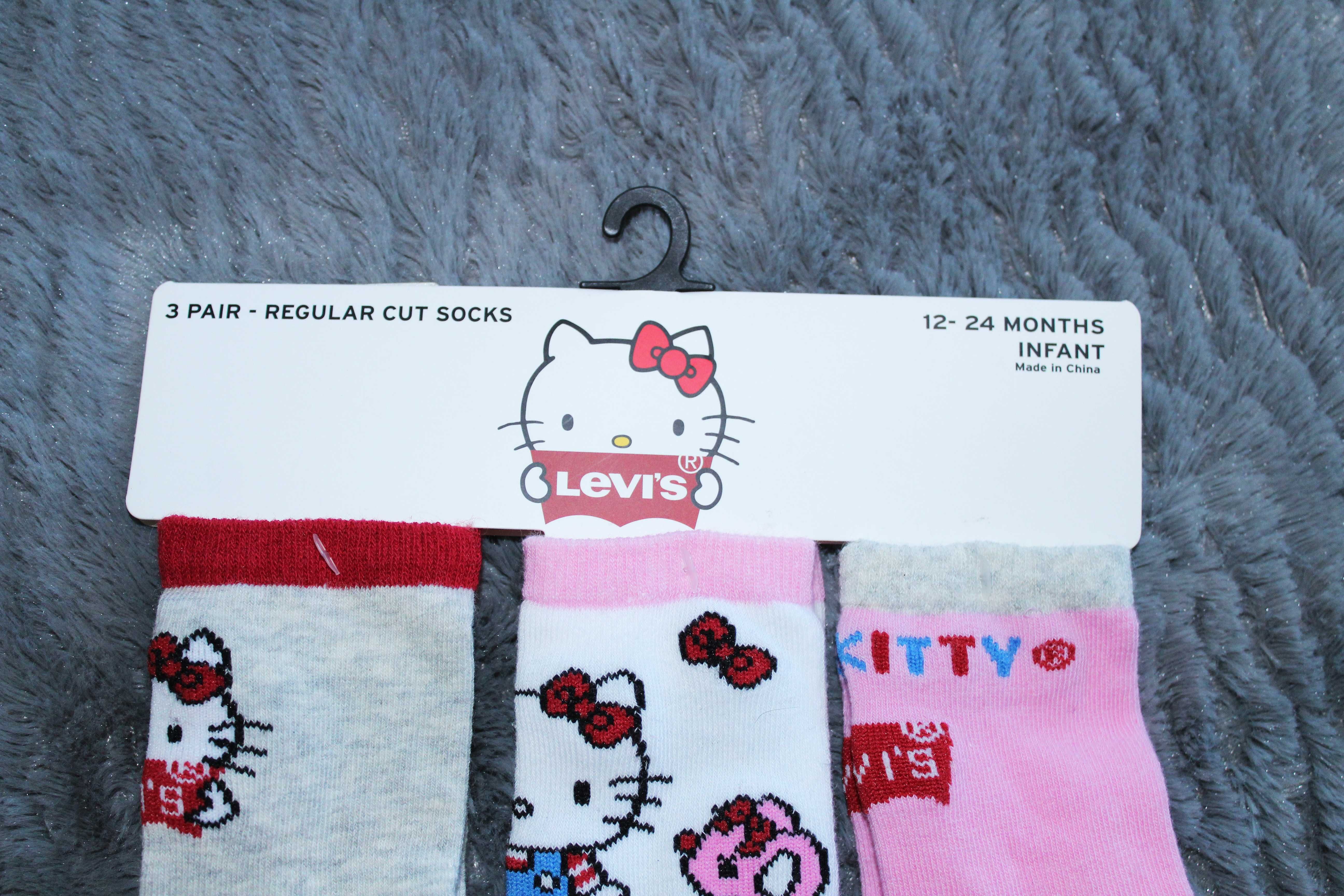 NOWE 3 pary Skarpetki Levi's Hello Kitty 12-24m oryginał !