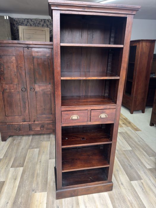 Regał z drewna, biblioteczka kolonialna, rustykalna, vintage