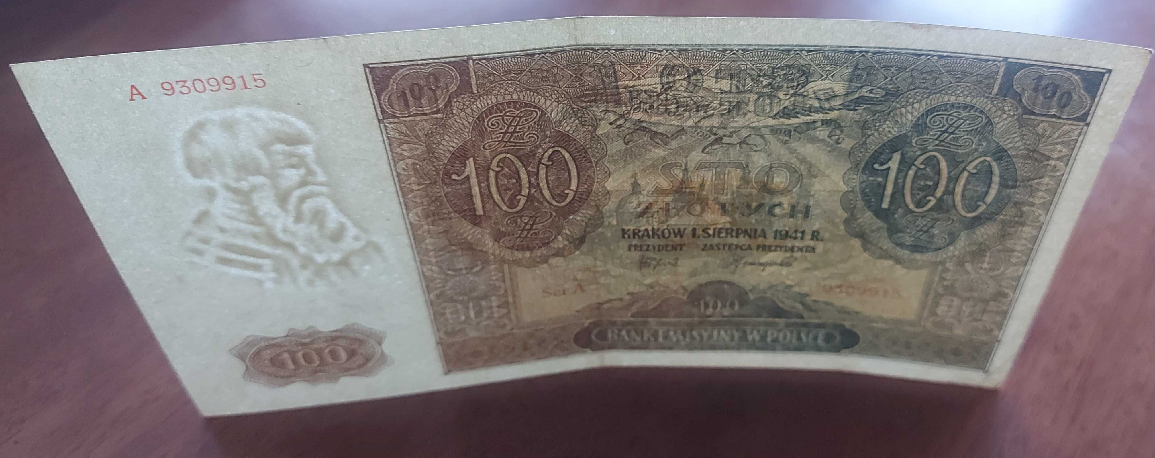 Banknot 100 złotych, emisja z datą 1941 rok.
