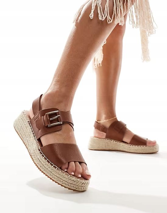 London Rebel 37 Brązowe Espadryle Sandały Tan Flatform D734