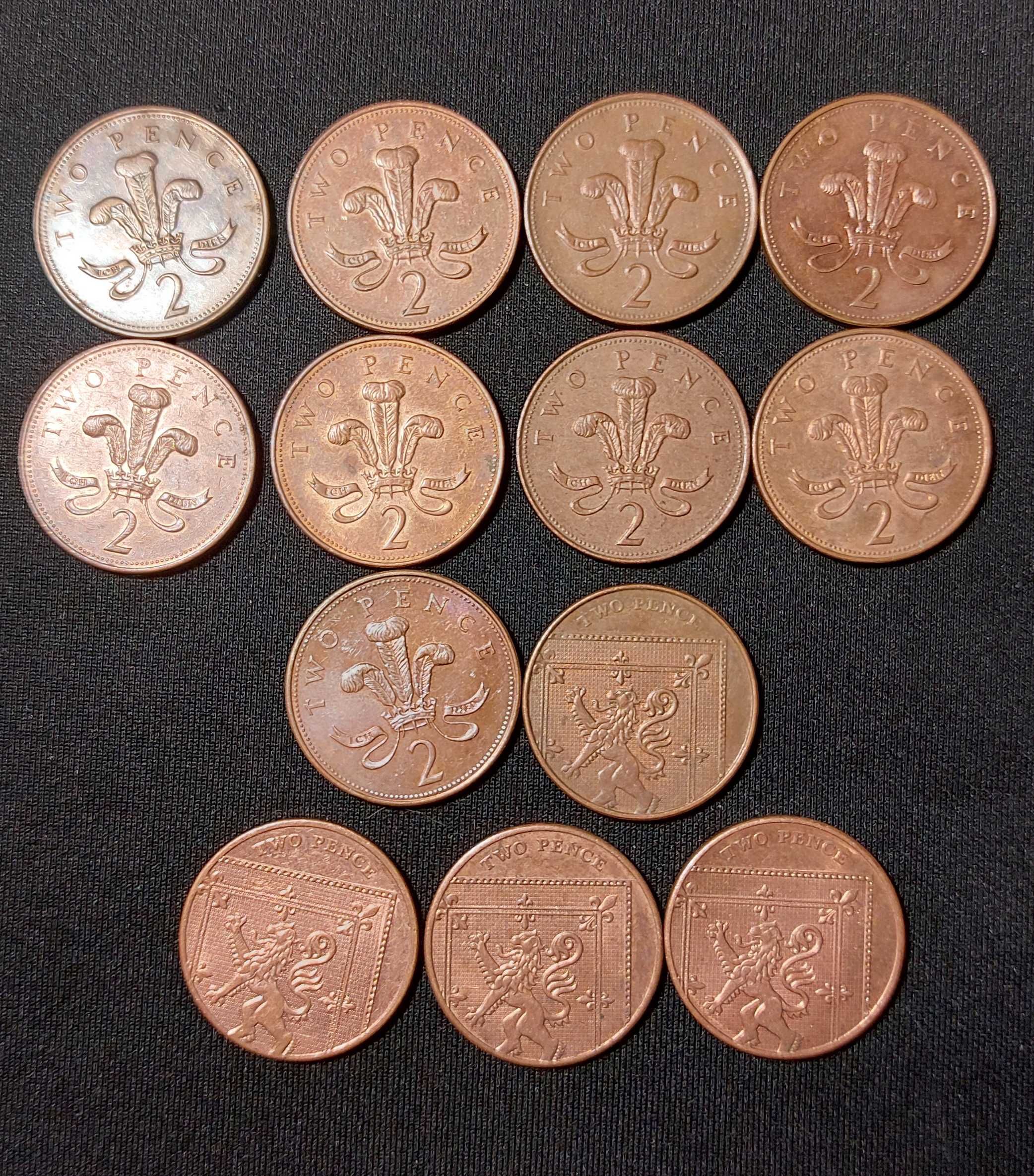 Монеты иностранные. Великобритания / Англия, 2 пенса, 13 штук
