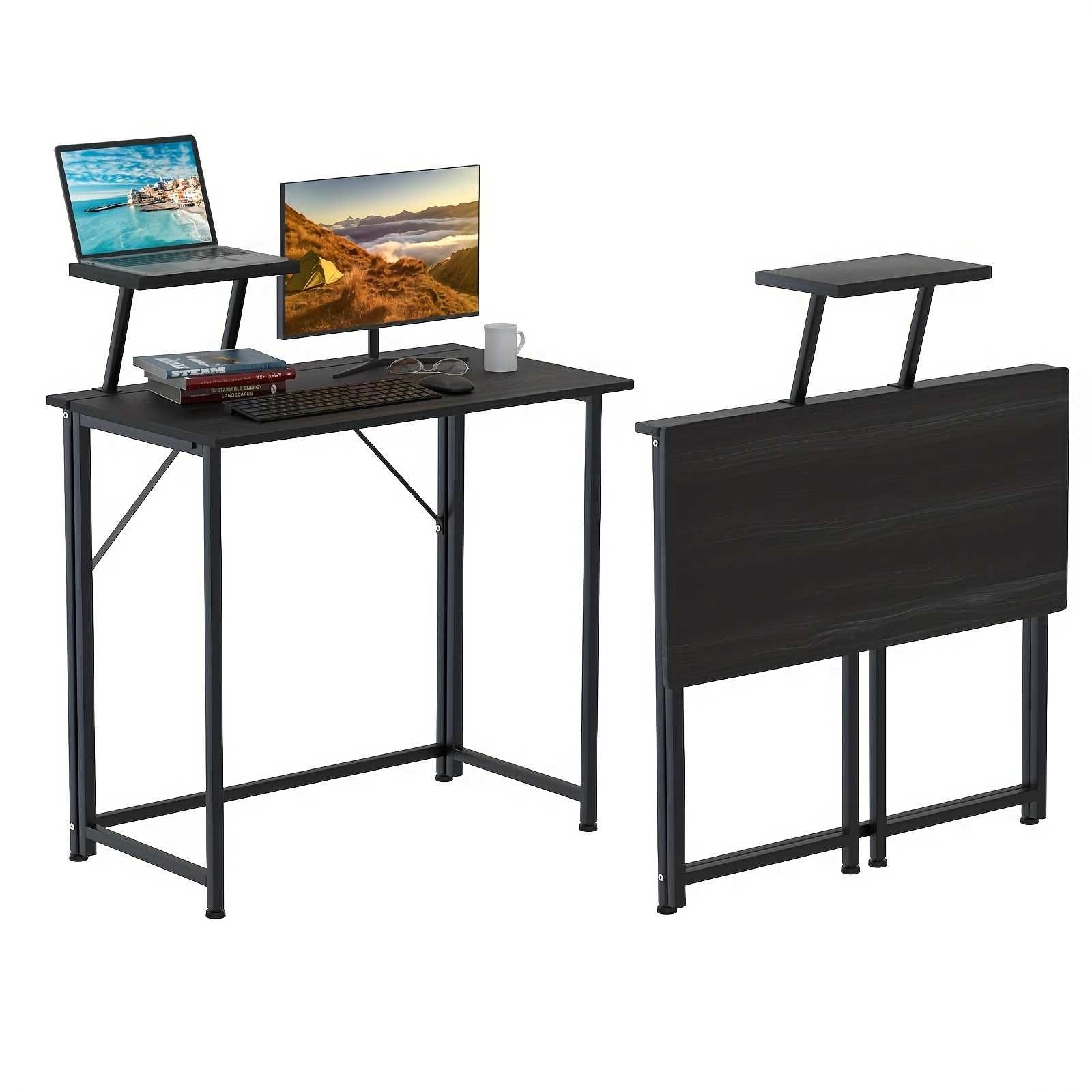 Mesa de secretária dobrável, dobrável com suporte removível, estudande