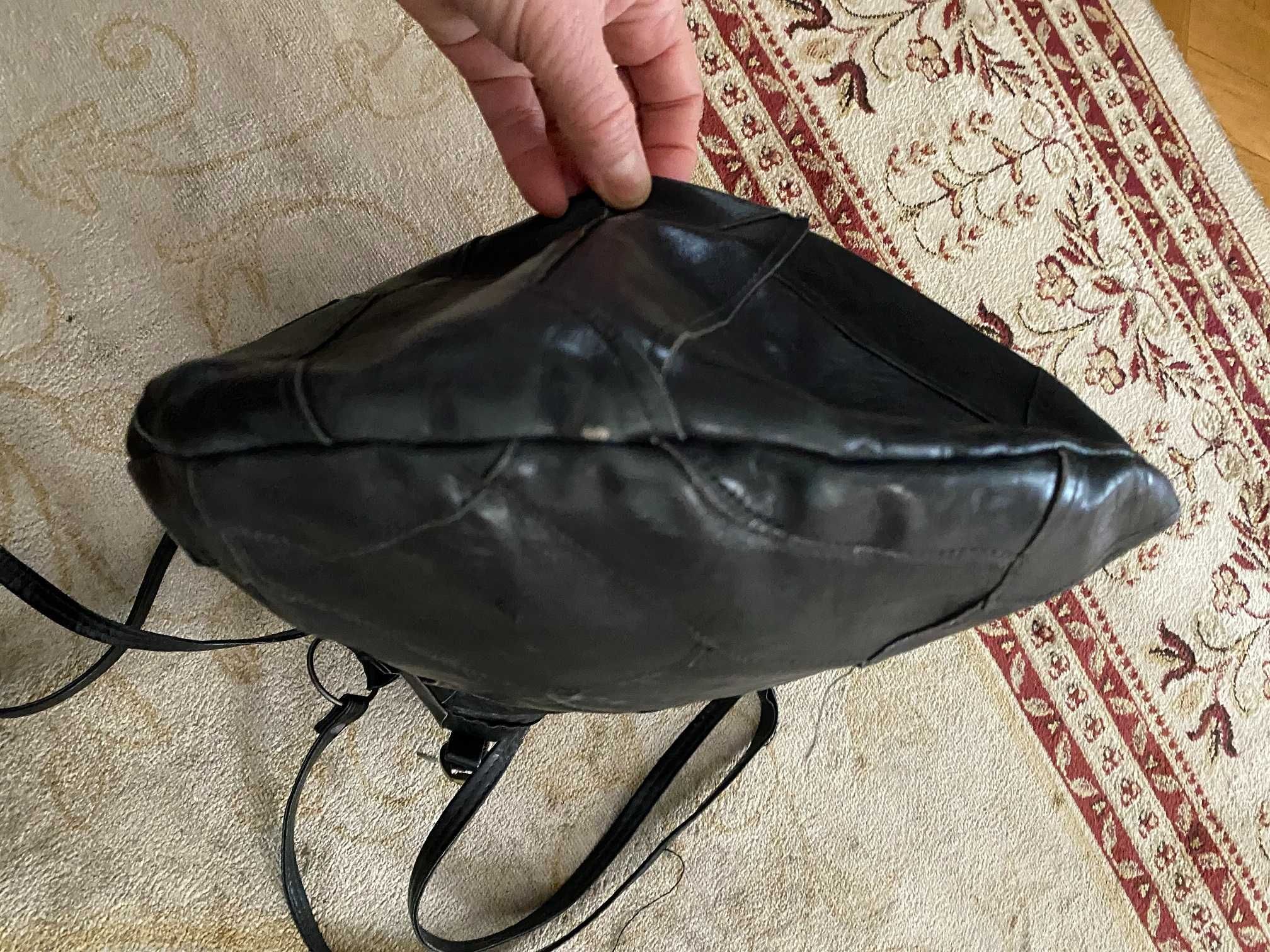 Kultowa skórzana duża czarna torebka na ramiączkach