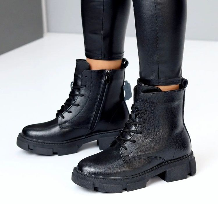 Акція Жіночі черевики ботинки зимові шкіряні чорні
