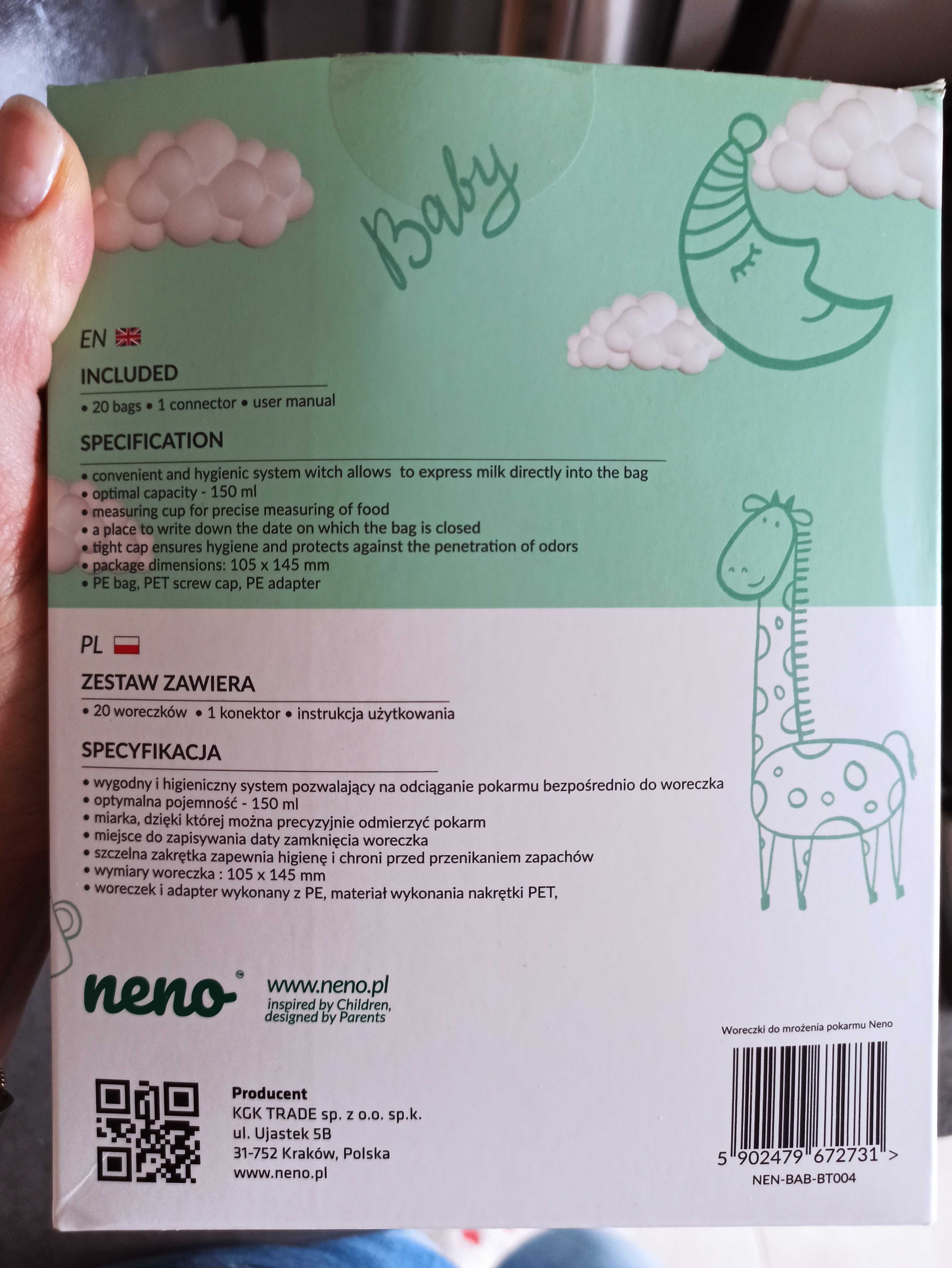 NENO woreczki do mrożenia pokarmu 150 ml (20 szt + 5 szt.)+ adapter