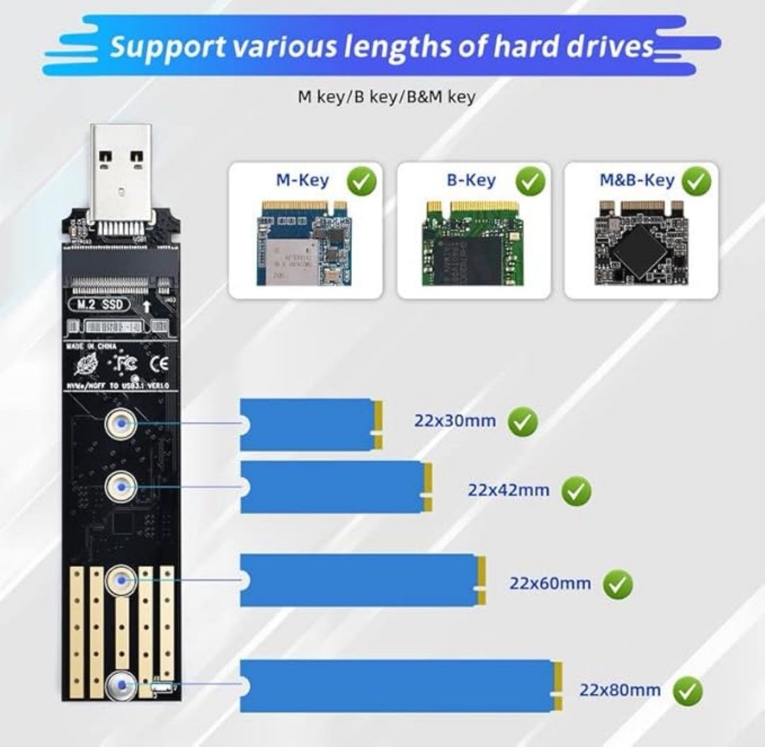 Stacja Dokująca Adapter M.2 NVMe NGFF SSD SATA USB 2230