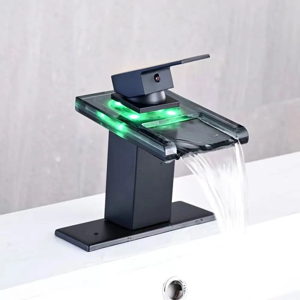 Bateria umywalkowa led wodospad czarny mat
