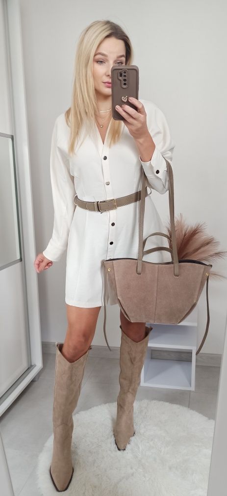 Zara sukienka s 36 pasek ecru guziki