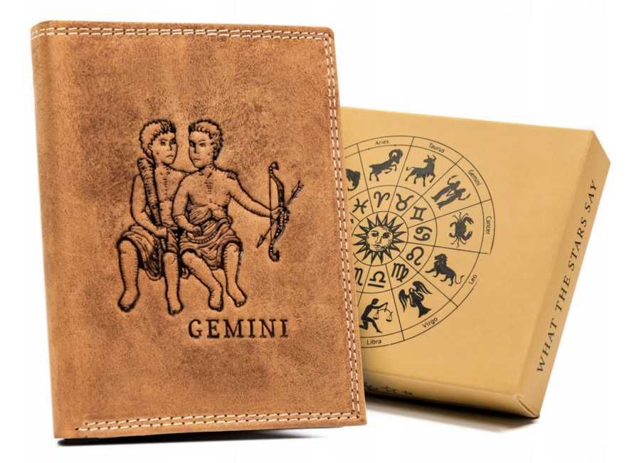 Męski portfel skórzany znak zodiaku Bliźnięta