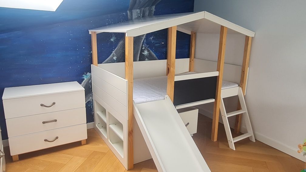Zestaw mebli dziecięcych wallenfels łóżko domek ze zjeżdżalną, komody