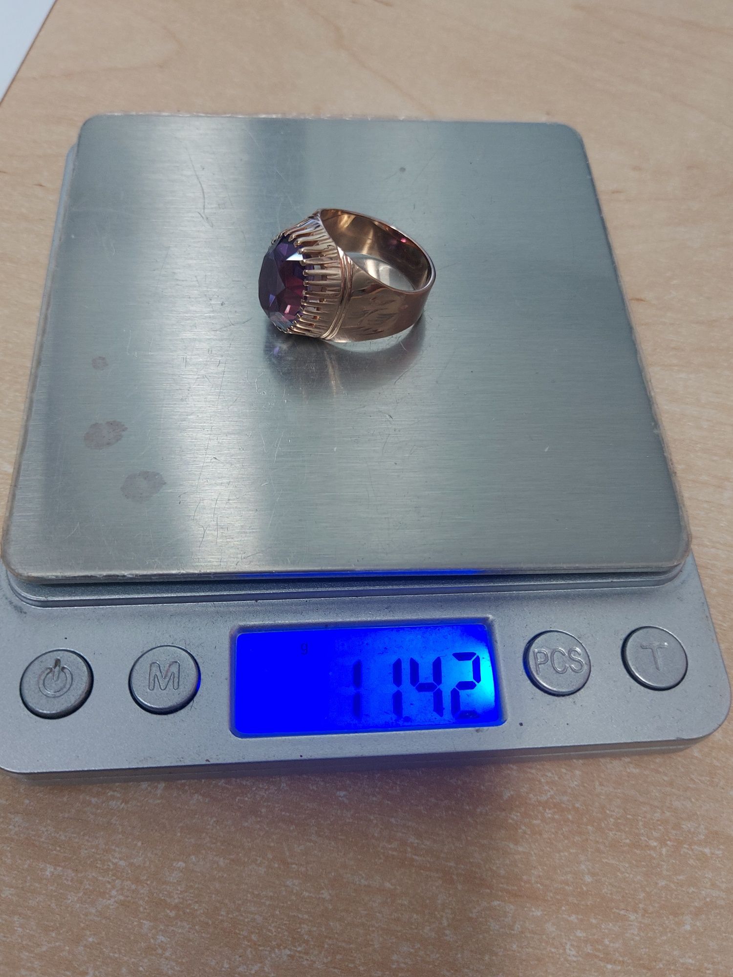 Radziecki 14k 583 złoty Rosyjski pierścionek z Aleksandrytem 11,42g