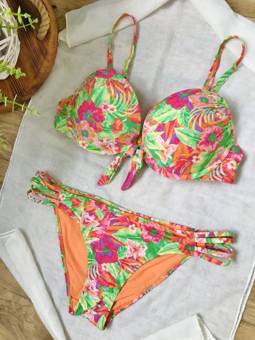 Купальник M L оранжевый в цветочный принт