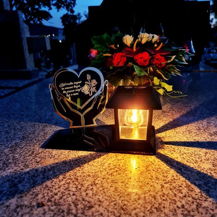 Znicz solarny LED STATUETKA NA CMENTARZ GRÓB DUŻA wieczna lampka