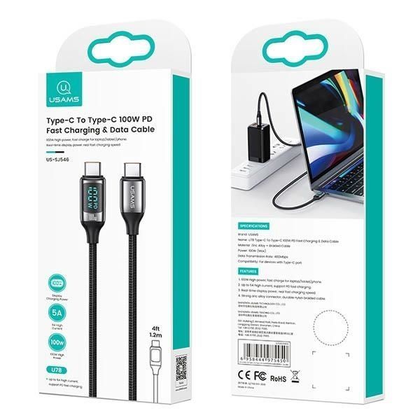 Kabel USB-C USAMS U78 100W LED Fast Charging 1.2m