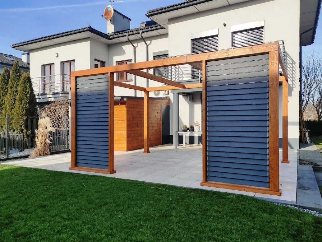 Drewniana pergola, wiata, taras, BSH, drewno klejone