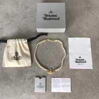 Naszyjnik perły vivienne westwood złote gold mini bas relief choker