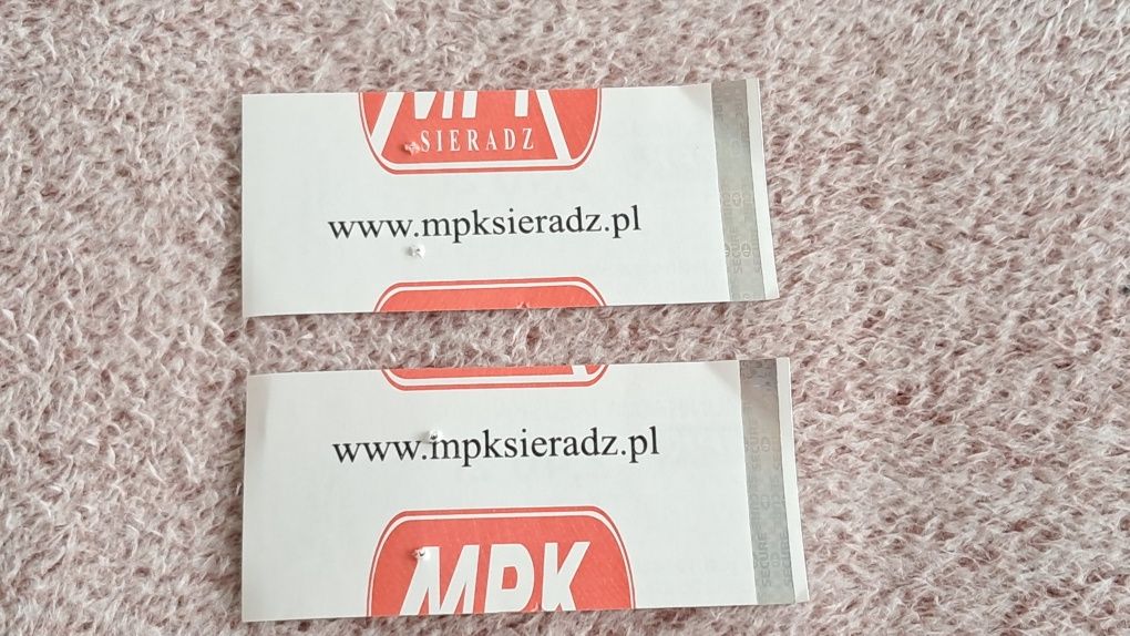 2 bilety MPK Sieradz – jednorazowe, skasowane, pamiątka kolekcjonerska
