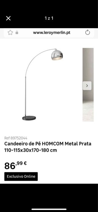Candeeiro de pe HOMCOM metal prata