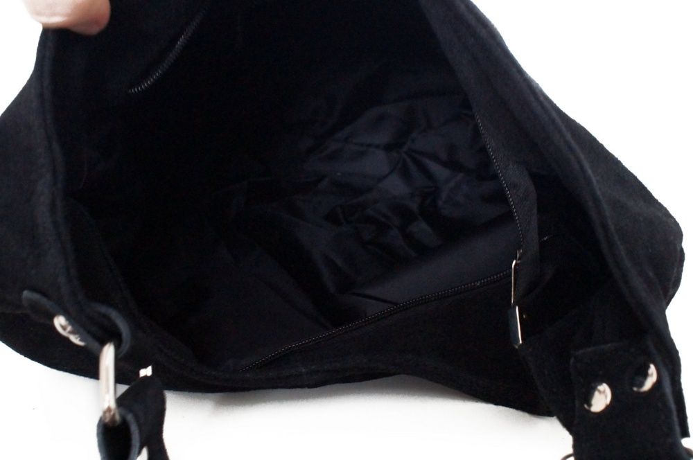 VERA PELLE torebka skórzana zamszowa worek na ramię V058 jeansowa