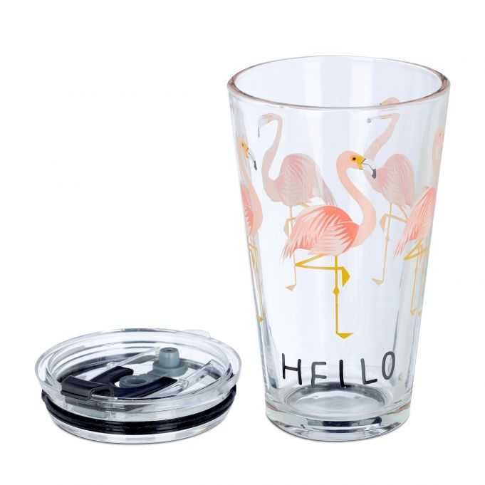 zestaw 4 szklanych kubków Flamingo