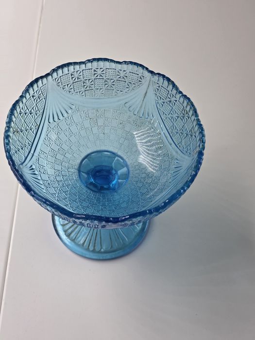 Patera owocarka turkusowa huta szkła Ząbkowice PRLbkowic