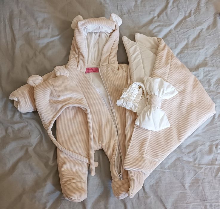 Велюровий комплект 56, 62, 68 розмір, комбінезон,плед,шапка,бант