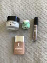 Base Clinique, Creme Bella Aurora, Brow Gel Catrice, Erborian Óleo