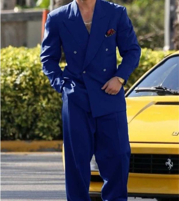 Чоловічий синій класичний однобортний костюм (двійка)