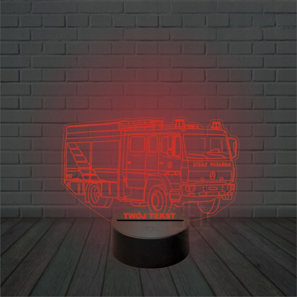 Lampka nocna 3D LED imię grawer STRAŻ pożarna wóz