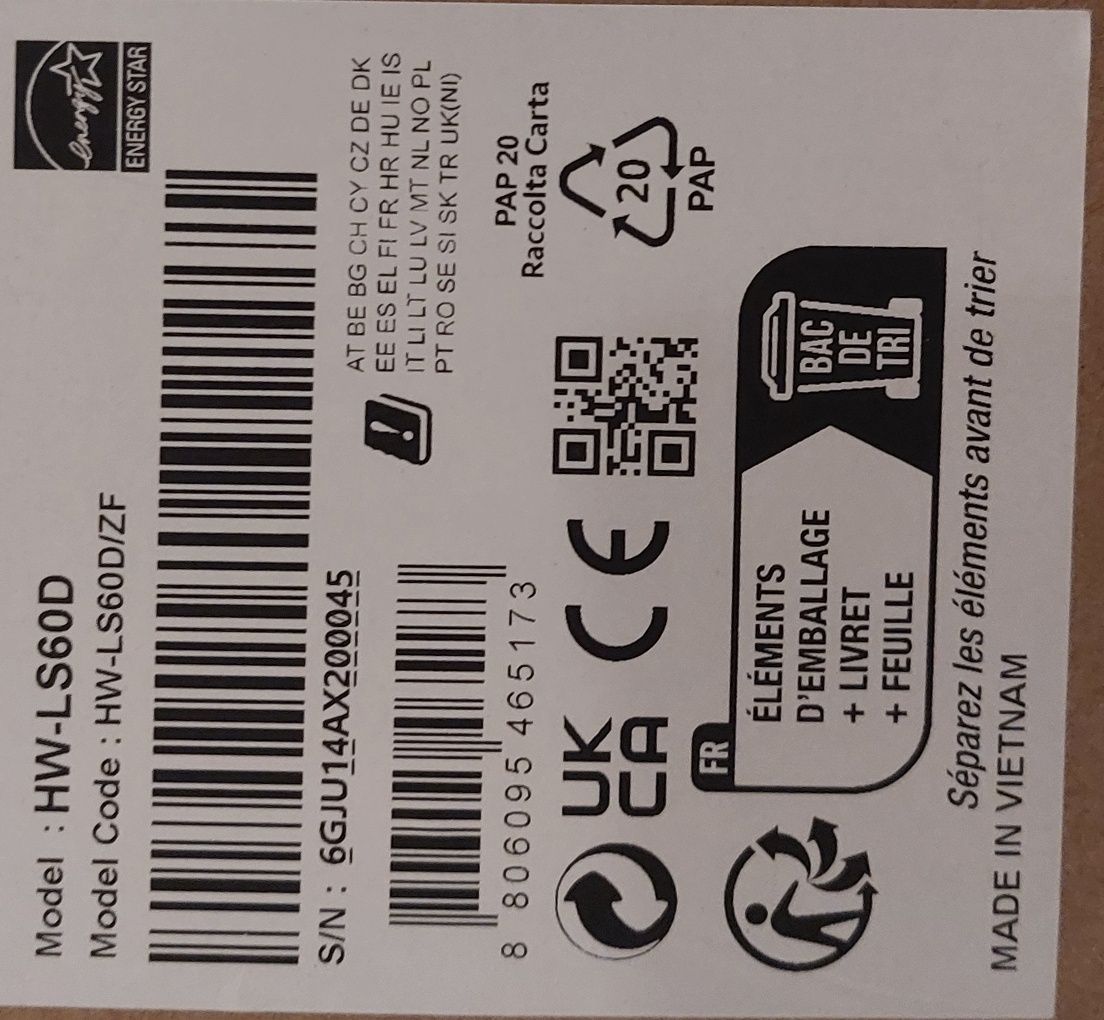 Sistema Som Samsung Music Frame LS60D NOVO EMBALADO.