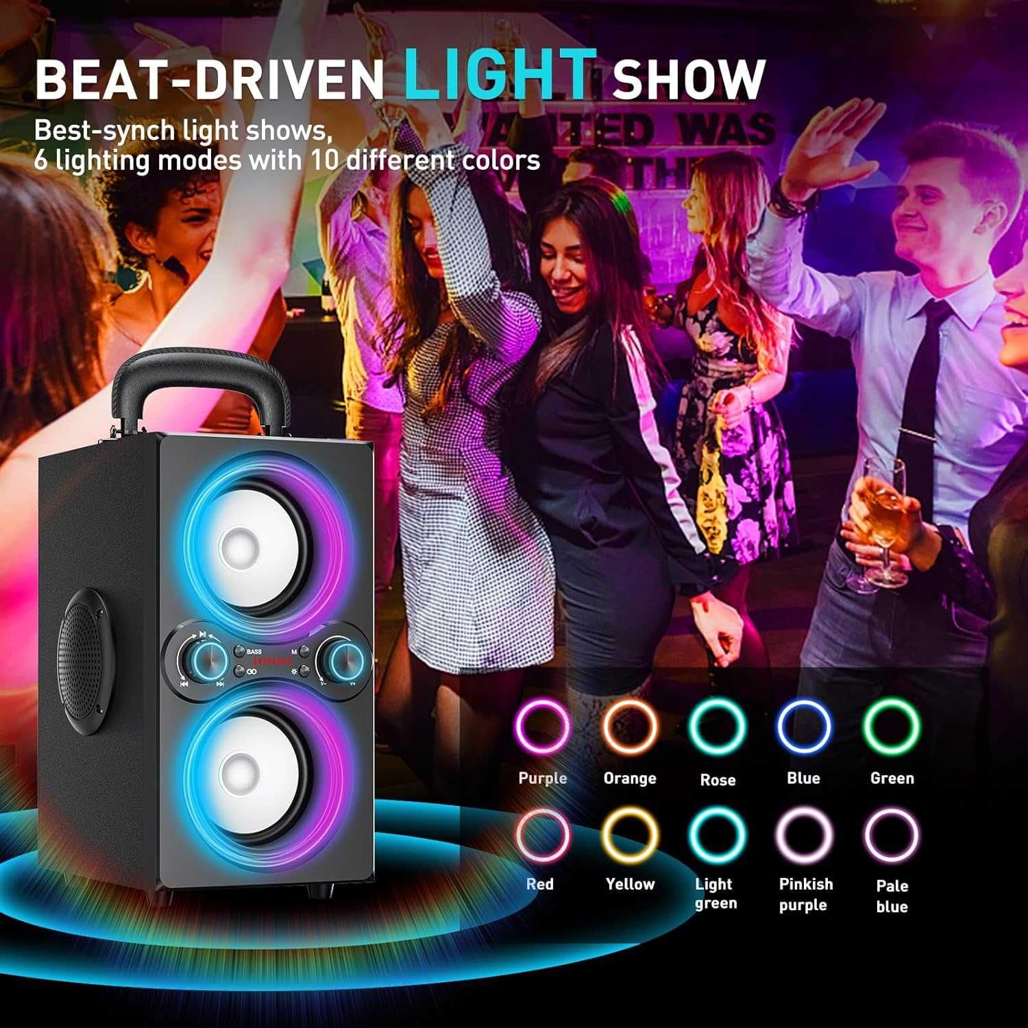 TPBEAT Przenośny głośnik Bluetooth, bezprzewodowy  Bluetooth 100 db