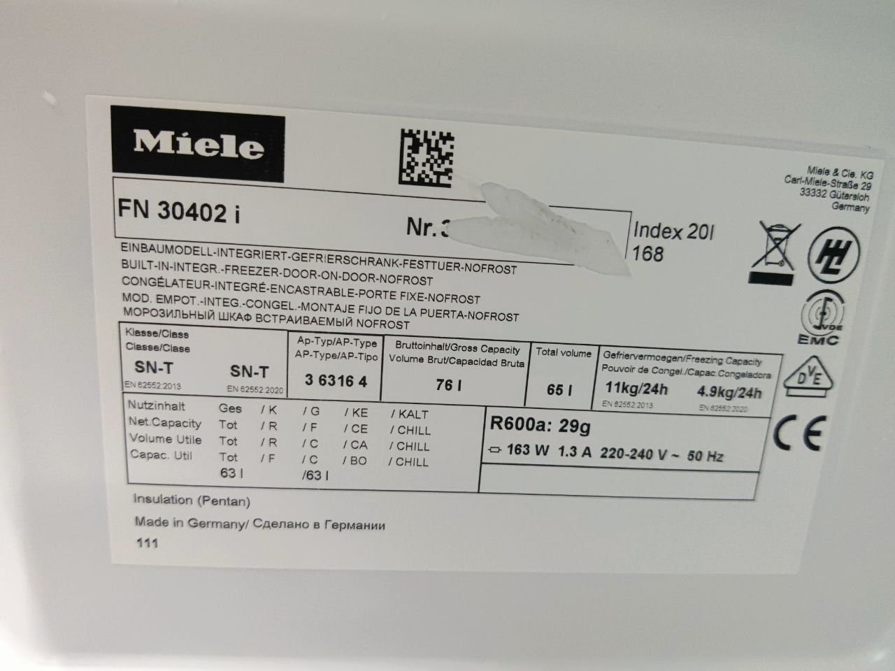 Встраиваемая морозильная камера пол столешницу! MIELE™FN30402i.GERMANY