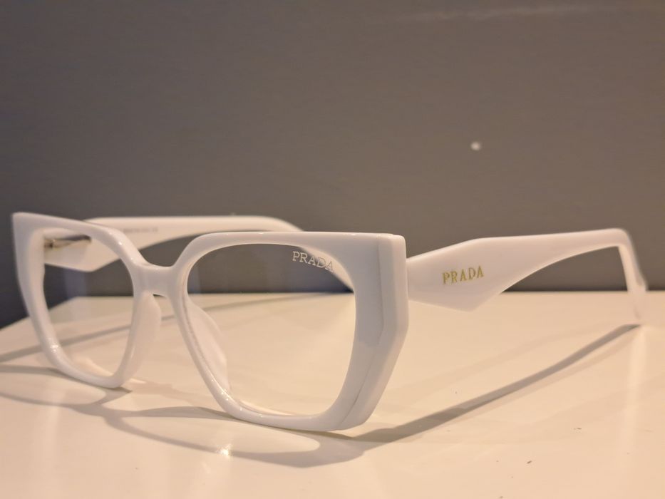 PRADA biale nowe okulary zerówki oprawki zlote logo