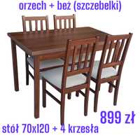 Nowe: Stół 70x120 + 4 krzesła, orzech + beż ( szczebelki) dostawa PL