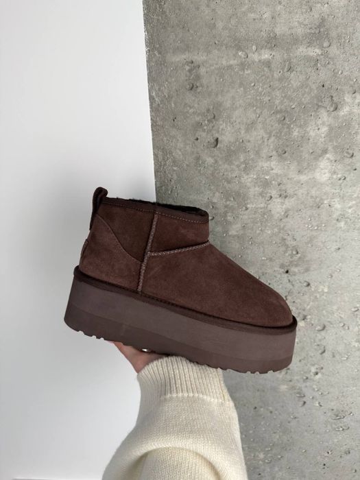 Уггі mini platform Ugg замшеві натуральні взуття зима жіночі шоколад