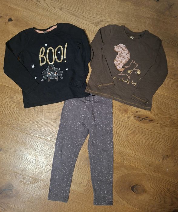 Bluzka halloween koszulka z długim rękawem 110 czarna+ spodnie leginsy