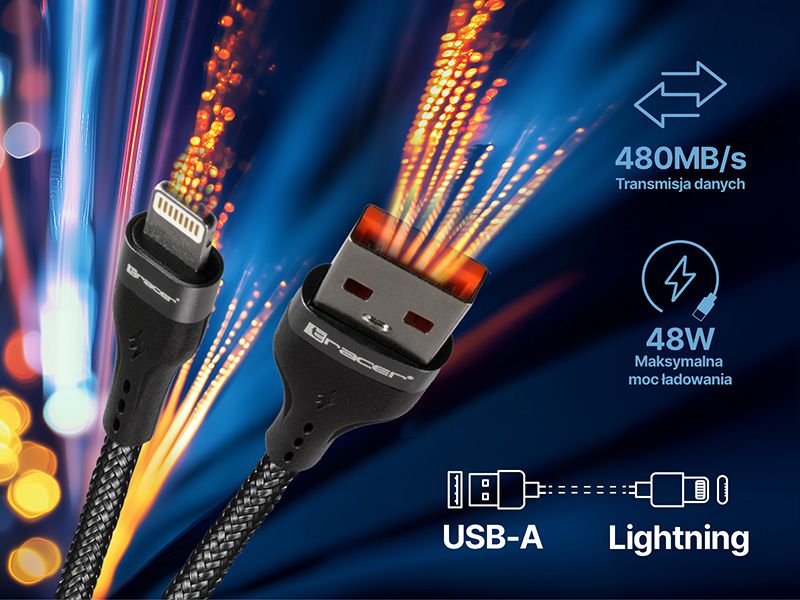 Kabel TRACER USB A - Lightning 1m Czarny 47491