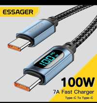 Кабель ESSAGER USB-C к USB-C 100 w+ дисплей. Длина 1 метр.