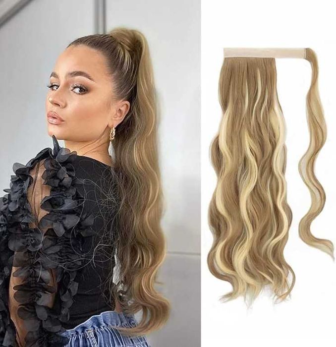 Warkocz doczepiany kucyk,Treska,długie,falowane włosy,60cm,blond,ombre