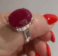 Duży pierścień z rubinem - srebro 925 - rubin