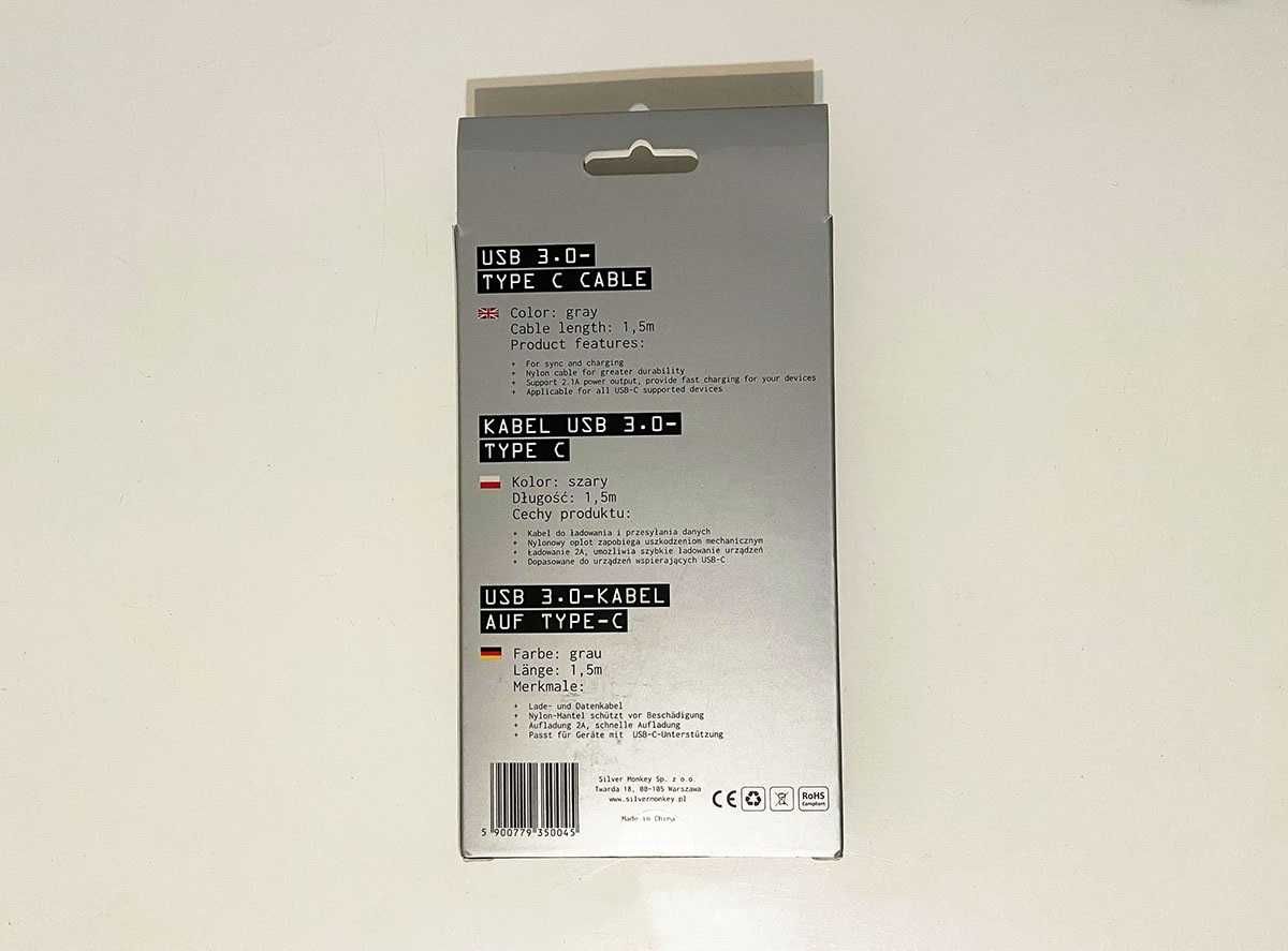 Kabel USB C w oplocie - Silver Monkey (USB 3.0)
